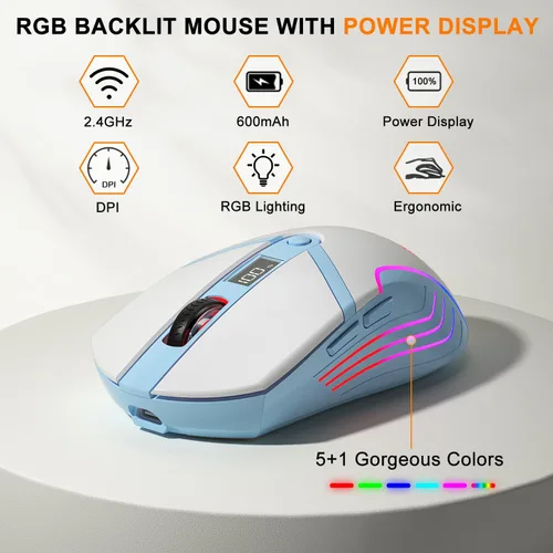 Vista 6 de BlueFinger Teclado y mouse inalámbricos 75% para juegos con pantalla inteligente, teclado inalámbrico recargable con control de perilla, mouse
