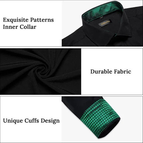Vista 6 de DiBanGu Camisas de vestir negras para hombre, camisas de manga larga con botones, ajuste regular, contraste interior, camisa formal de algodón S-3XL