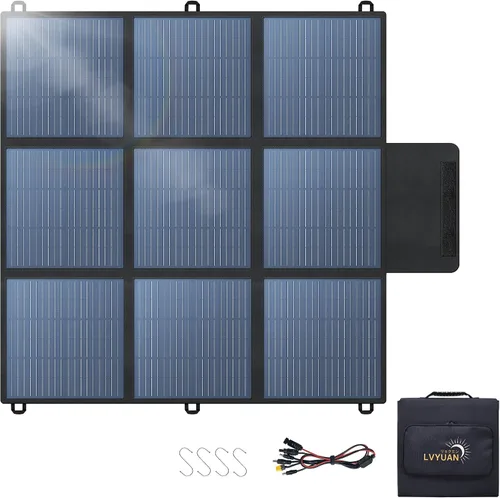 Vista 11 de LVYUAN Panel solar portátil de 100 W para estación de energía, panel solar plegable 23.5% monocelda con ETFE, IP65 P-PERC con adaptador 4 en 1