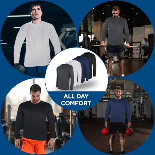 Vista 5 de High Energy Camisas de entrenamiento de manga larga para hombre, paquete de 4 unidades, absorben la humedad, ajuste seco, para correr, deportes