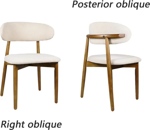 Vista 8 de Sillas de comedor tapizadas modernas, asiento de tela beige con patas de madera, sillas auxiliares de cocina contemporáneas, juego de 2