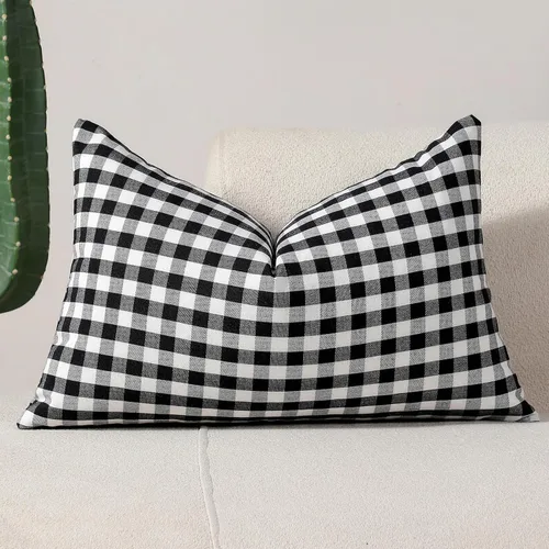 Vista 39 de vctops Fundas de almohada decorativas a cuadros azules de 12 x 20 pulgadas, funda de cojín lumbar de guingán para sofá, dormitorio