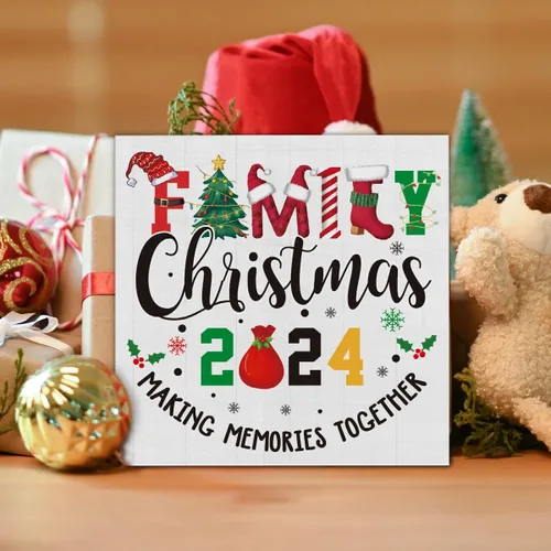 Vista 5 de Señal de madera de Navidad 2024 para el hogar, decoración familiar, decoración de mesa de Navidad de 5 x 5 pulgadas
