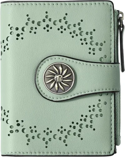 Vista 18 de Tipmile - Cartera pequeña para mujer, cartera de cuero con bloqueo RFID, plegable con bolsillo para monedas y con cremallera, Beige, Casual