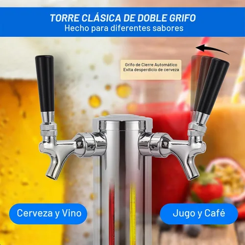 Vista 4 de MRbrew Torre de cerveza de doble grifo, torre Kegerator SS de 3 pulgadas y grifo de cierre automático de núcleo inoxidable, torre de barril