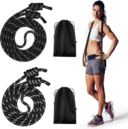 Vista 12 de Lewtemi 2 Pcs Flow Rope for Fitness Double Woven Workout Rope Adjustable Length Flow Jump for Working out Men Women Training Exercise Gym Indoor