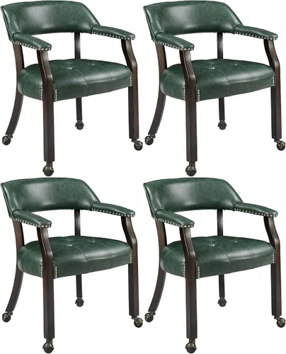 Vista 45 de LEEMTORIG Juego de 2 sillas de comedor con ruedas y brazo, sillas de comedor grandes con ruedas, silla de mesa de póquer de madera maciza, 26
