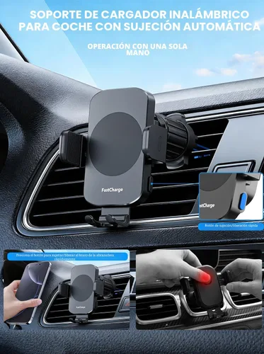 Vista 7 de Cargador de coche inalámbrico, soporte de teléfono de carga rápida de 15 W, soporte de teléfono con sujeción automática para parabrisas, ventilación