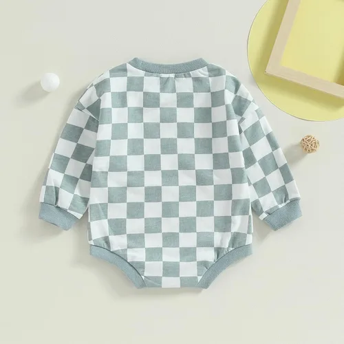 Vista 4 de Ayalinggo Mameluco de burbujas para bebé niña niño tablero de ajedrez con cuello redondo, suéter de manga larga