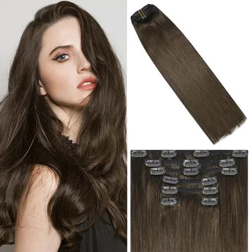 Vista 55 de WindTouch - Extensiones de cabello humano liso con pinzas, color negro azabache, 2.47 onzas, N.° 1, 12 pulgadas, 7