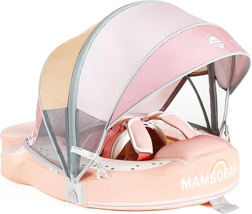Vista 9 de Mambobaby Flotador de piscina para bebé con toldo extraíble – Flotador de natación infantil no inflable con diseño de cola antideslizante