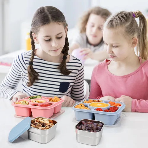 Vista 6 de Caperci Paquete de 3 Recipientes de Acero Inoxidable para Aperitivos con Tapas de Silicona - Recipientes Pequeños para Alimentos de 8 onzas a Prueba