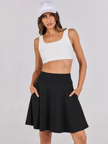 Vista 9 de ANRABESS Faldas hasta la rodilla para mujer con bolsillos, cintura alta, para golf, tenis, viajes, pantalones cortos integrados