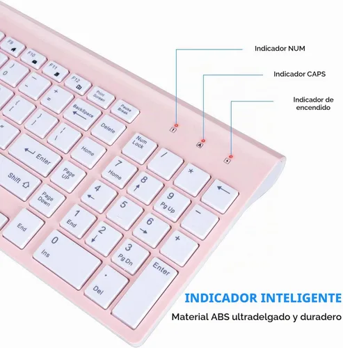 Vista 3 de Cimetech - Juego de teclado y mouse inalámbricos compacto de tamaño completo 2.4G, diseño ultradelgado y elegante para Windows, computadora Rosa