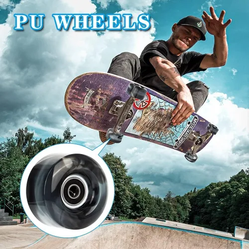 Vista 5 de Tanzfrosch Paquete de 8 ruedas para patines con rodamientos instalados y 2 topes de dedos para patinaje de doble fila, patines cuádruples y patineta