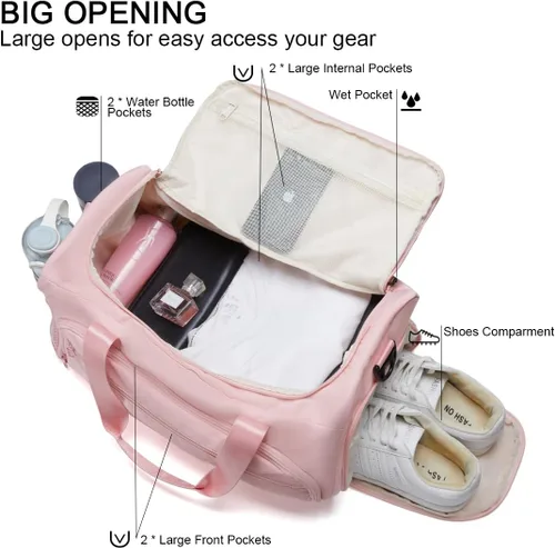 Vista 3 de Bolsa de gimnasio para hombres y mujeres, pequeña bolsa deportiva con bolsillo húmedo y compartimento para zapatos, bolsa de lona resistente al agua