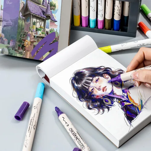 Vista 7 de TRANSON Paquete de 2 mini cuadernos de bocetos A6, papel de arte pesado de 80 libras/4.23 oz/m², no se traspasa, 100 hojas/200 páginas de 4.13 x