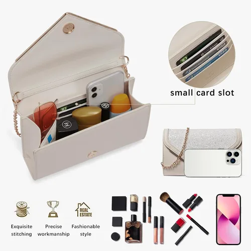Vista 4 de Bolso de mano para mujer, bolso de mano con cadena desmontable para bodas y fiestas