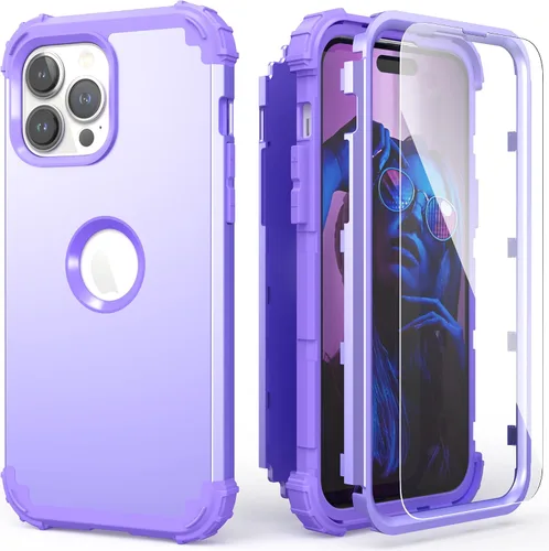 Vista 21 de IDweel Funda para iPhone 14 Pro Max, para iPhone 14 Pro Max con protector de pantalla para mujer, 3 en 1, a prueba de golpes, ajuste delgado, Reloj