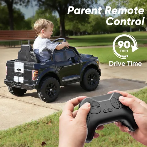 Vista 5 de Hikiddo Ford Shelby F-150 con Licencia 24V Juguete de Montar para Niños, Coche Eléctrico para Niños con Control Remoto, Motores de 400W - Negro