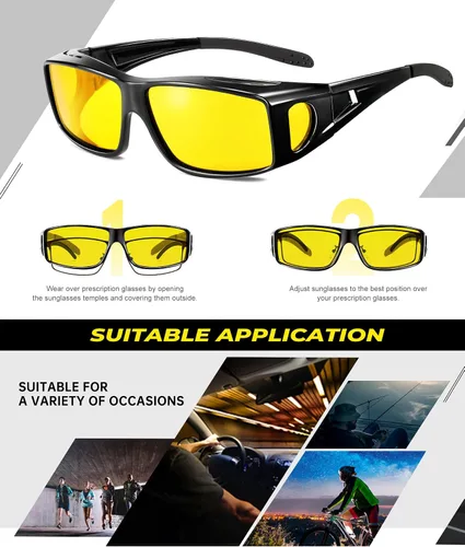 Vista 7 de Gafas de visión nocturna para hombre y mujer ajuste envolvente sobre gafas de visión nocturna para conducir