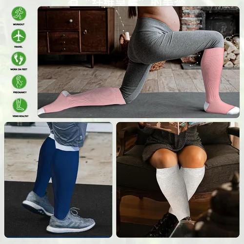 Vista 7 de LEVSOX Calcetines de compresión de pantorrilla ancha para mujeres y hombres, talla grande, 15-20 mmHg, hasta la rodilla, medias de gran soporte