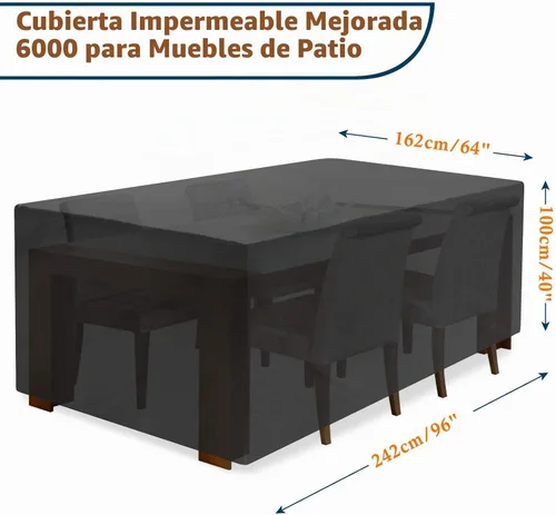 Vista 4 de JESTOP: Fundas para muebles de patio, cubierta rectangular impermeable de 96 pulgadas para mesa al aire libre, tela Oxford resistente 600D, cubierta