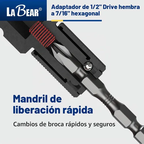 Vista 3 de LABEAR Adaptador de impacto de liberación rápida hexagonal de 1/2 pulgada hembra a 7/16 pulgadas, acero Cr-Mo