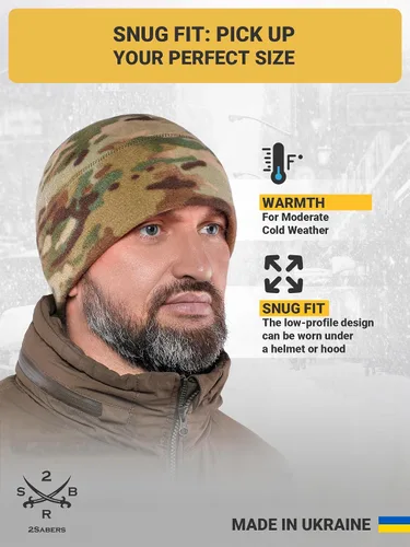 Vista 3 de 2SBR 2SABERS Gorro de invierno cálido de forro polar para hombre, gorro táctico militar del ejército