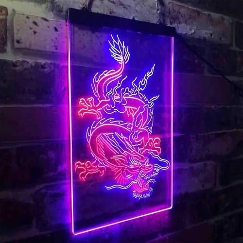 Vista 3 de ADVPRO Hombre Dragón Chino Cueva Garaje Tatuaje Dual Color LED Neon Sign Azul y Rojo 8 x 12 pulgadas st6s23-i3780-br