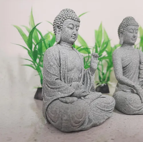 Vista 4 de livelyfish Figuras de Buda de piedra asiática para acuario, jardín zen, estatua de pecera, decoración de esculturas de jardín zen, decoración