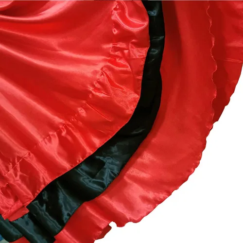 Vista 5 de BACKGARDEN Falda larga de satén con capas negras y rojas para mujer, para flamenco español, danza del vientre, ballet mexicano, actuación folklórica