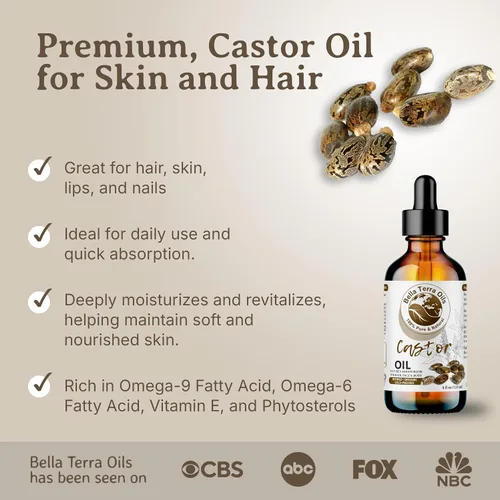 Vista 3 de Bella Terra Oils - Botella de vidrio de aceite de ricino orgánico de 2 onzas - Deléitate con la nutrición orgánica pura de ricino, famosa por su
