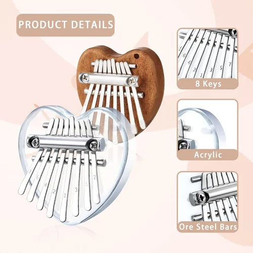 Vista 3 de Paquete de 2 mini piano de pulgar Kalimba de 8 teclas, piano portátil de madera maciza y acrílico para niños y adultos, regalos musicales