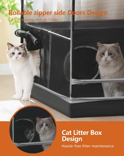 Vista 6 de DINMO Jaula grande para gatos, recinto para gatos interiores con caja de arena, corralito para gatos adultos, gatitos y animales pequeños, perrera