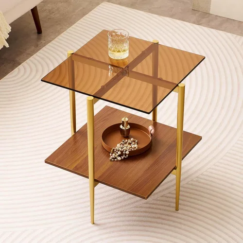 Vista 12 de LumFurn Mesa auxiliar redonda de cristal, mesa de sofá de diseño moderno de mediados de siglo para sala de estar, 18 pulgadas de diámetro x 23