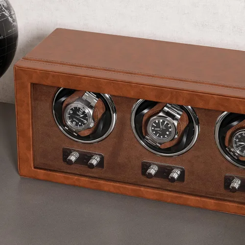 Vista 4 de ROTHWELL Bobinadora de reloj triple para relojes automáticos con motor silencioso con múltiples velocidades y ajustes de rotación (bronceadomarrón)