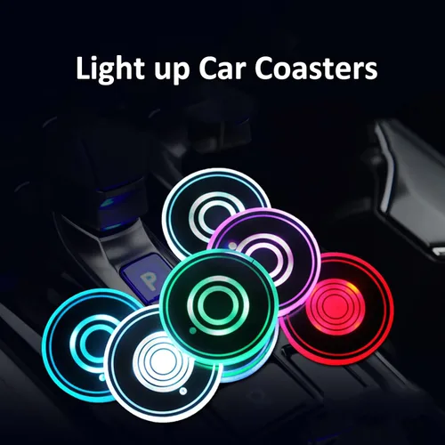 Vista 2 de Paquete de 2 posavasos con luz para automóvil, luces LED, sensor inteligente, recargable, 7 posavasos que cambian de color (A)