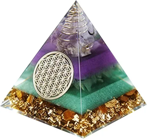 Vista 15 de Pirámide de orgón – Fuente de energía positiva para meditación, alivio del estrés, atracción de riqueza Pirámide de cristal Orgonita con cristales