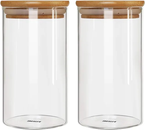 Vista 8 de Tarro de almacenamiento de vidrio con sello hermético de madera, tapa, 25 onzas, juego de 2, 25.4 fl oz de café en grano y recipiente de alimentos