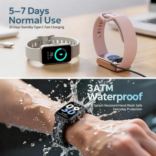 Vista 5 de Reloj inteligente de seguimiento de actividad física para hombres y mujeres, HD de 1.47 pulgadas con Bluetooth, monitor de frecuencia cardíaca 24/7