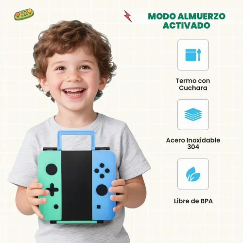 Vista 7 de Caja Bento Game para niños, lonchera con termo (tarro de comida de 9 onzas), cuchara plegable, divisor extraíble y taza de salsa, lonchera infantil