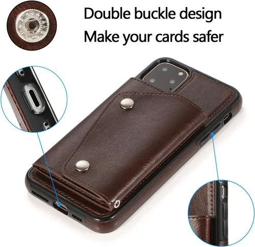 Vista 4 de LUVI Funda con tarjetero para iPhone 11 Pro con correa para el cuello, cadena cruzada, correa de muñeca, funda protectora con ranura para tarjeta
