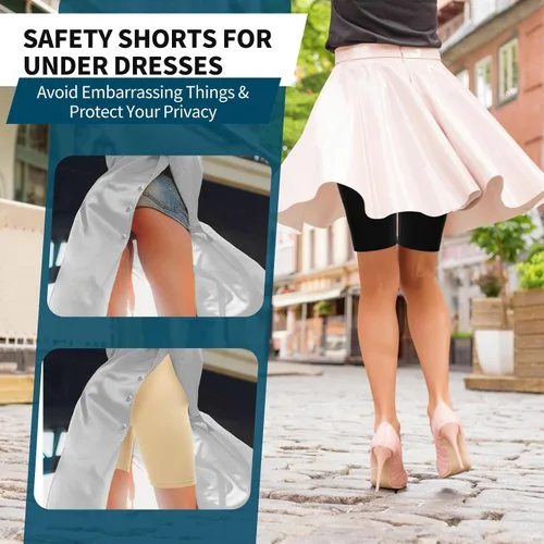 Vista 3 de Paquete de 2 pantalones cortos para mujer, cómodos pantalones cortos para debajo de los vestidos, pantalones cortos sin costuras antirozaduras