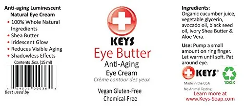 Vista 2 de Keys Crema de ojos hidratante natural luminiscente, vegana, sin químicos para pieles sensibles en bomba de viaje sin aire, con extracto de pepino