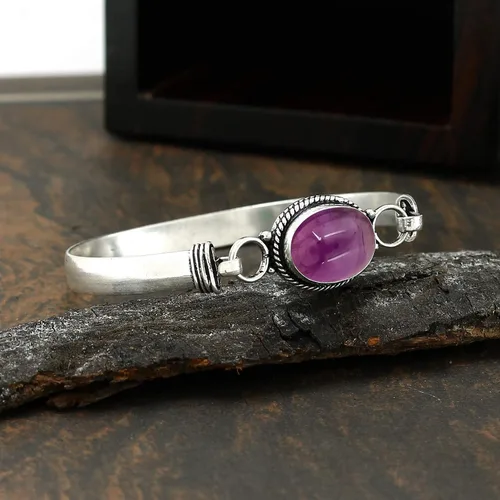 Vista 4 de Pulseras de piedras preciosas ovaladas naturales para mujer Amatista