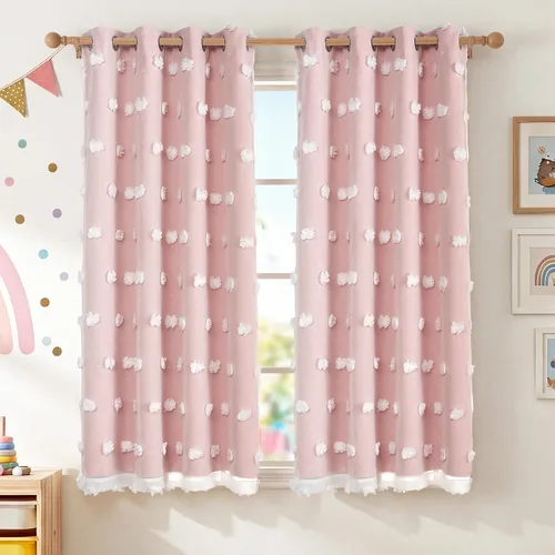 Vista 10 de RYB HOME Cortinas rosas con bonito pompón transparente superposición de 96