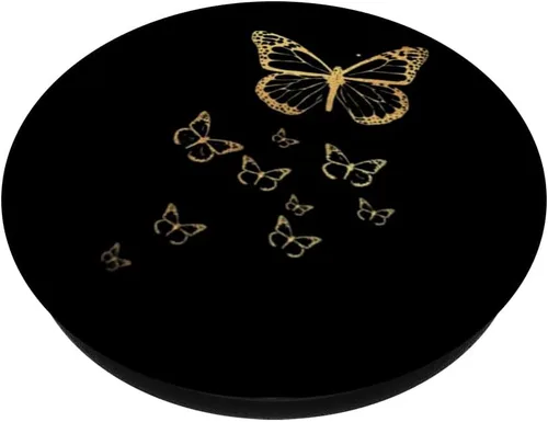 Vista 2 de PopSockets de mariposa dorada y negra con diseño de mariposas y simples y minimalistas