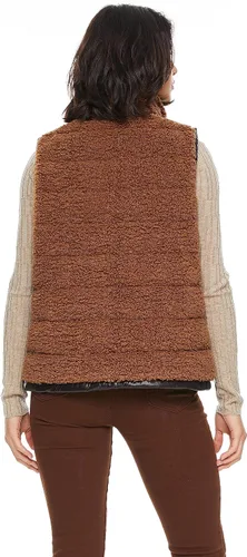 Vista 2 de Orolay Chaleco casual de forro polar para mujer, cálido, para exteriores, chaleco corto lanudo con capucha