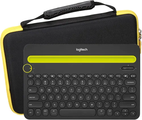 Vista 7 de FBLFOBELI Funda rígida de EVA para Logitech K480 teclado inalámbrico multidispositivo, bolsa de almacenamiento de viaje a prueba de golpes